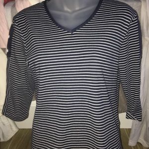 Navy Blue and White Striped Shirt Size M